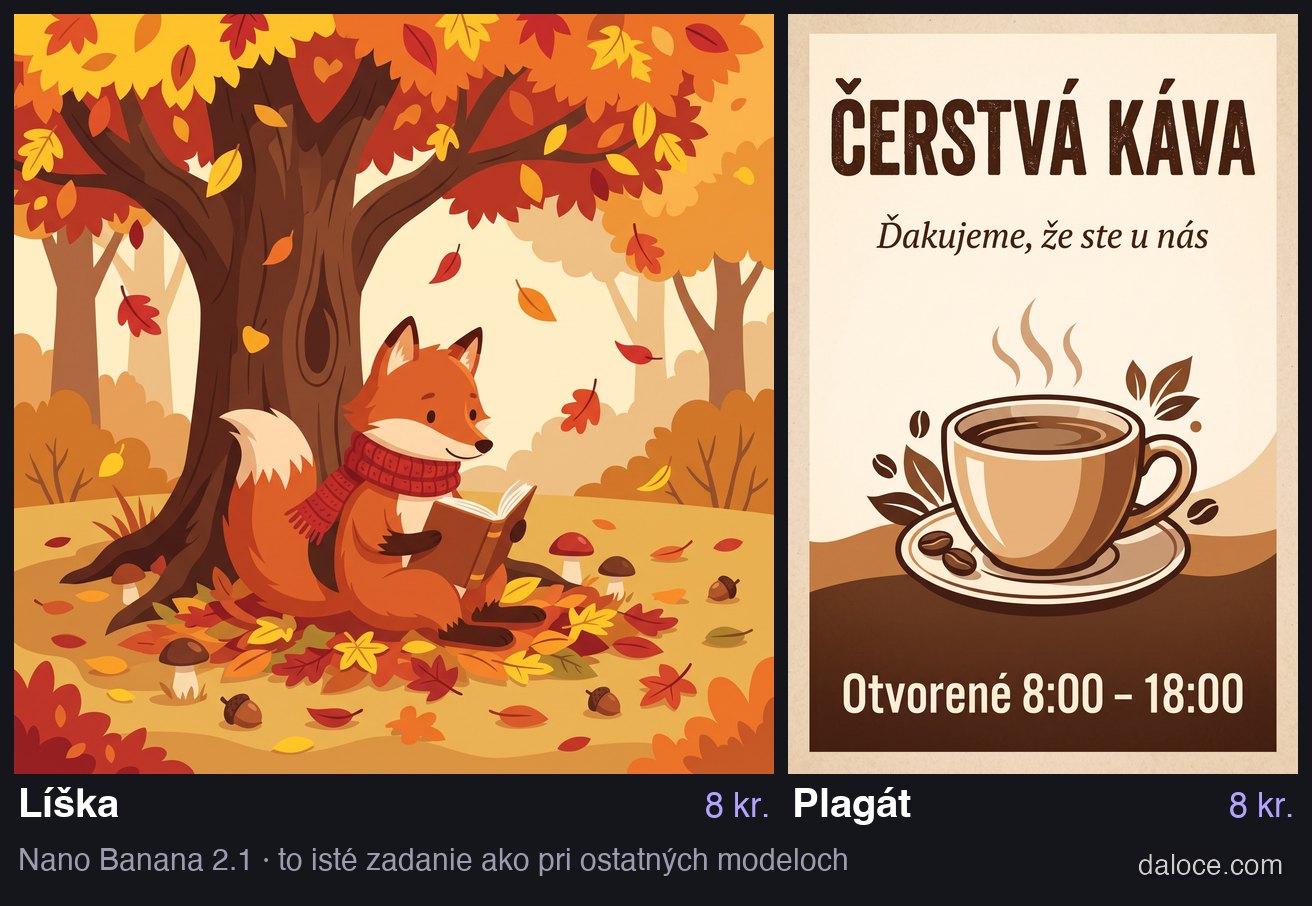 Ilustrácia líšky a plagát kaviarne z modelu Nano Banana 2.1